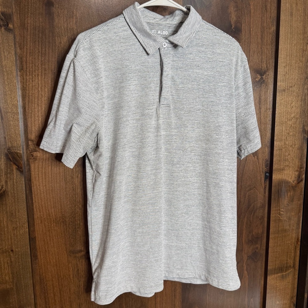 01.ALGO Men's 01 Performance Quick Dry Moisture Wicking Striped Gray Polo Shirt